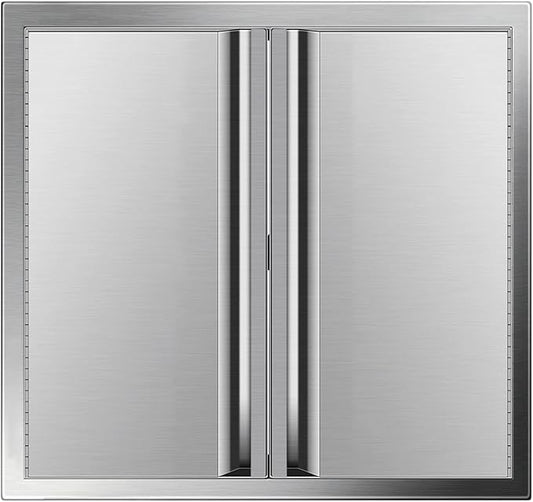VEVOR BBQ Access Door, 24W x 24H Inch Double Outdoor Kitchen Door, Stainless Steel Flush Mount Door, Wall Vertical Door with Recessed Handles, for BBQ Island, Grilling Station, Outside Cabinet