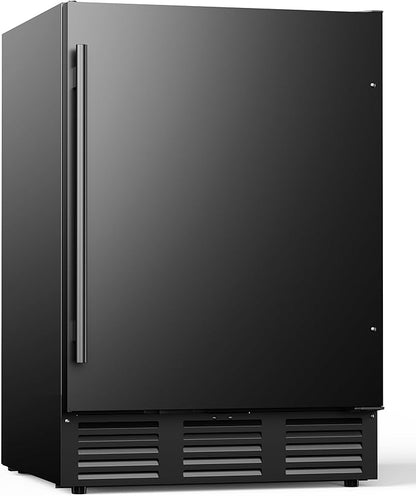 24 Inch Beverage Refrigerator, 180 Can Under Counter Fridge, Stainless Steel Outdoor Fridge for Patio & Outdoor Kitchen, Outdoor Refrigerator for Soda, Beer, Built-in & Freestanding(Black)