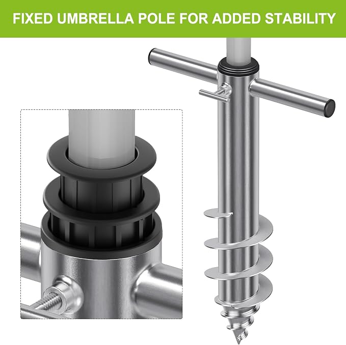 Dolibest Beach Umbrella Sand Anchor, Heavy-Duty Steel Beach Umbrella Holder with 3 Sleeves (Fits 1-2" Poles), Windproof Beach Umbrella Stake, Fully Welded Spiral Base Design for Ultimate Stability