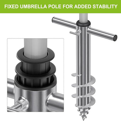 Dolibest Beach Umbrella Sand Anchor, Heavy-Duty Steel Beach Umbrella Holder with 3 Sleeves (Fits 1-2" Poles), Windproof Beach Umbrella Stake, Fully Welded Spiral Base Design for Ultimate Stability
