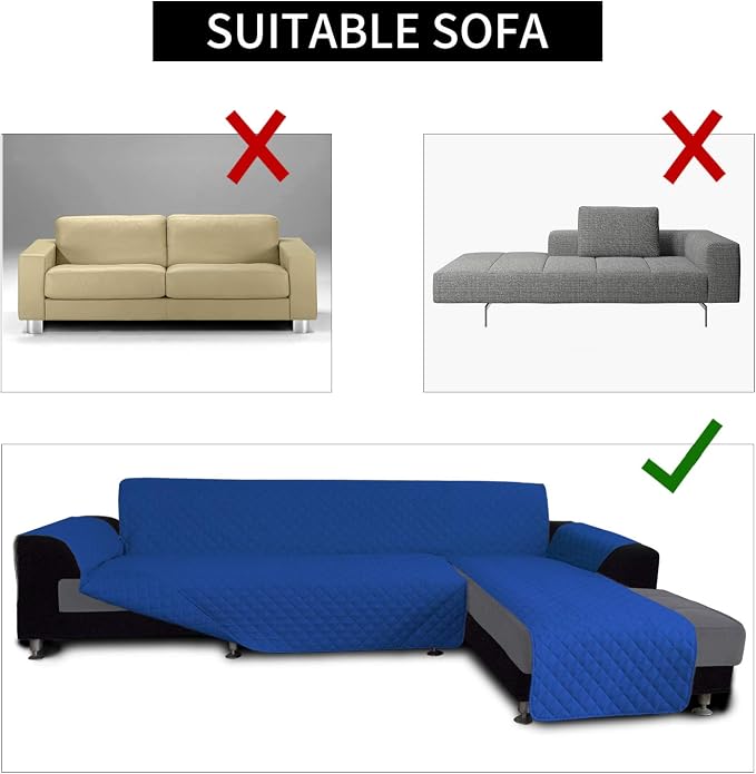 Easy-Going Reversible L-Shape Sectional Couch Cover, Small, ClassicBlue | Soft Sofa Slipcover For Dogs, Fits Left/Right Chaise Lounge Protector, Water Resistant Mat For Living Room