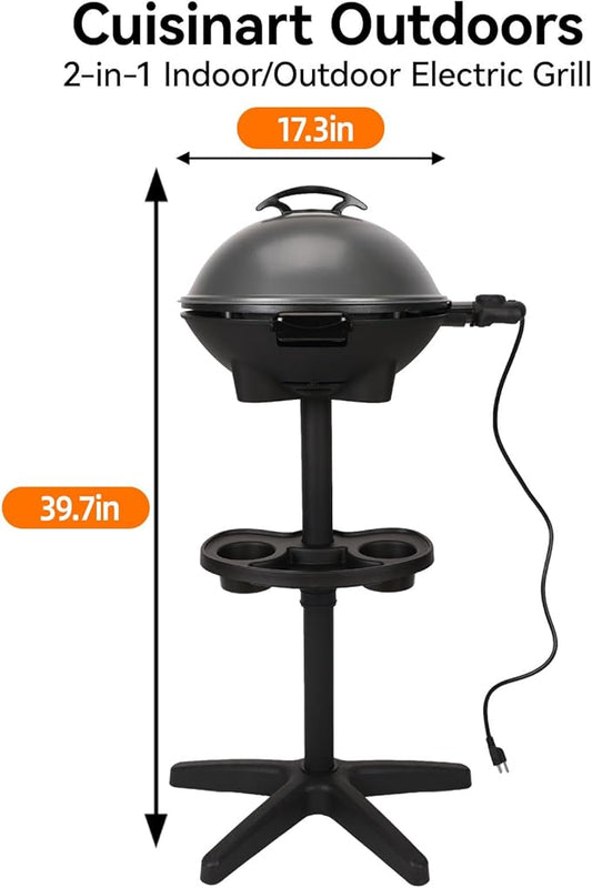 2-in-1 Outdoor Electric Grill & Portable BBQ with Removable Stand - Features Non-Stick Baking Pan & Intelligent Temperature Control for Balcony, Backyard, Camping, and Party Use, Gray
