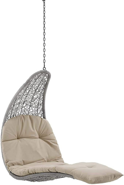Modway Landscape Wicker Rattan Outdoor Patio Porch Chaise Lounge Hanging Swing Chair in Light Gray, Beige