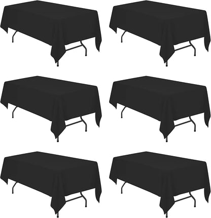 BRILLMAX 6 Pack Black Tablecloths 60x102 Inch for 6ft Rectangle Tables | 150 GSM Polyester Fabric, 15" Standard Drop, Water, Stain & Wrinkle Resistant Cloth Cover for Wedding Reception Banquet Party