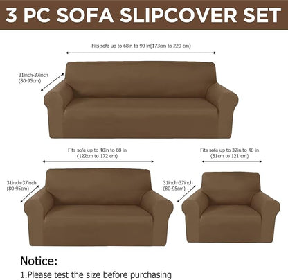 Peryiter 3 Pcs Couch and Loveseat Sofa Covers,Chocolate,Milk Silk | Armchair Covers for Living Room, Sofa Cushion Slipcover, Furniture Protector, Polyester and Spandex, Washable