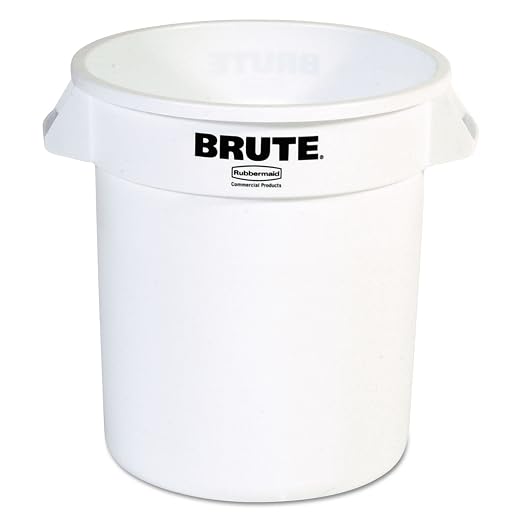 Rubbermaid Commercial Products BRUTE Heavy-Duty Round Trash/Garbage Can, 10-Gallon, White, Outdoor Waste Container for Landscapers/Construction/Restaurants/Back of House/Offices/Warehouses, Pack of 6