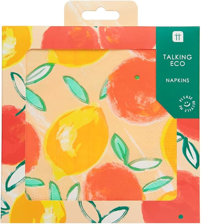 Talking Tables 20 x Citrus Fruit Napkins for Summer Parties, BBQ, Picnic, Decoupage | Lemon & Orange Disposable Serviettes | Party Tableware 13" x 13"