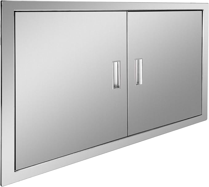 Outdoor Kitchen Door 33" W x 22" H Stainless Steel BBQ Double Access Door Flush Mount Vertical Wall Doors with Handle Suitable for Grilling Station Outside Cabinet Outdoor Kitchen
