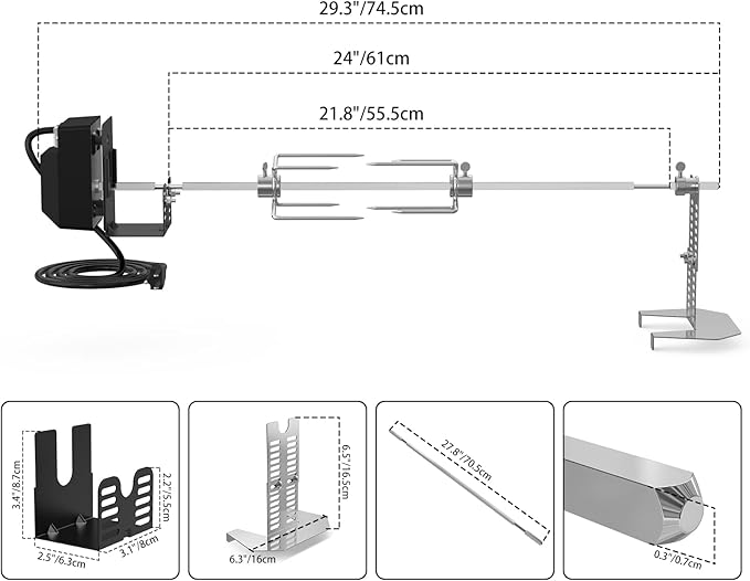 onlyfire Universal BBQ Grill Rotisserie Kit for Most Gas Grills, Include 110V 4W Electric Motor, 4-Prong Meat Forks and 28" Square Spit Rod
