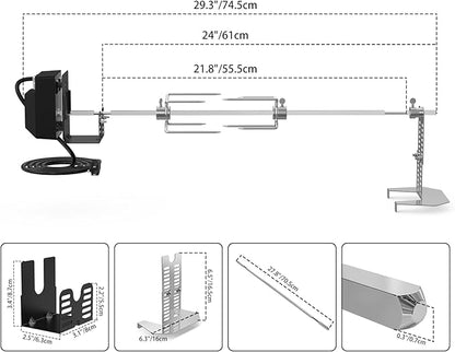 onlyfire Universal BBQ Grill Rotisserie Kit for Most Gas Grills, Include 110V 4W Electric Motor, 4-Prong Meat Forks and 28" Square Spit Rod