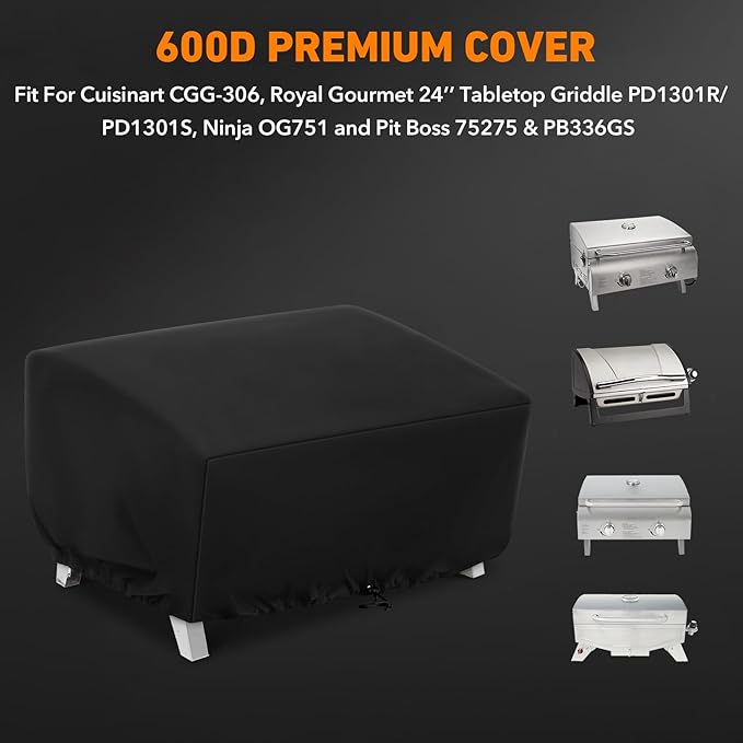 ZBXFCSH Heavy Duty 24 Inch Grill Cover Compatible with Cuisinart CGG-306, Royal Gourmet 24’’ Tabletop Griddle PD1301R/ PD1301S, Ninja OG751, Compatible with Pit Boss 75275 & PB336GS