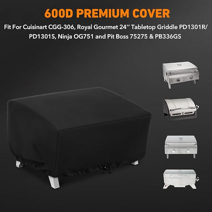 ZBXFCSH Heavy Duty 24 Inch Grill Cover Compatible with Cuisinart CGG-306, Royal Gourmet 24’’ Tabletop Griddle PD1301R/ PD1301S, Ninja OG751, Compatible with Pit Boss 75275 & PB336GS