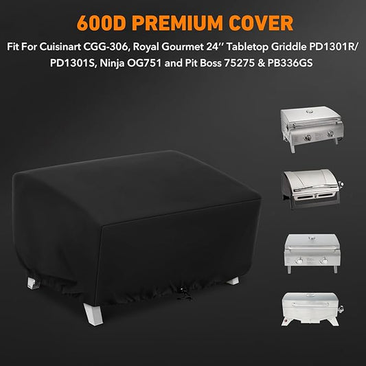 ZBXFCSH Heavy Duty 24 Inch Grill Cover Compatible with Cuisinart CGG-306, Royal Gourmet 24’’ Tabletop Griddle PD1301R/ PD1301S, Ninja OG751, Compatible with Pit Boss 75275 & PB336GS
