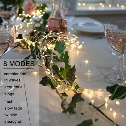 VOOKRY 4 Pack 10 Strands 200 LEDs Solar Fairy Lights Outdoor, Waterproof Solar Powered String Lights 8 Modes DIY Watering Can Lights for Party Wedding Plants Tree Vines Garden Decorations, Warm White