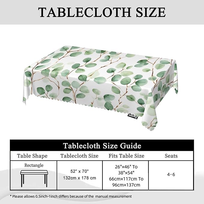 Swono Rectangle Tablecloth Green Floral Table Cover 52x70 Inch Eucalyptus Round Leaves Branches Twigs Table Cloth for Rectangle Tables Decorative Tablecloth for Dining Party Camping BBQ