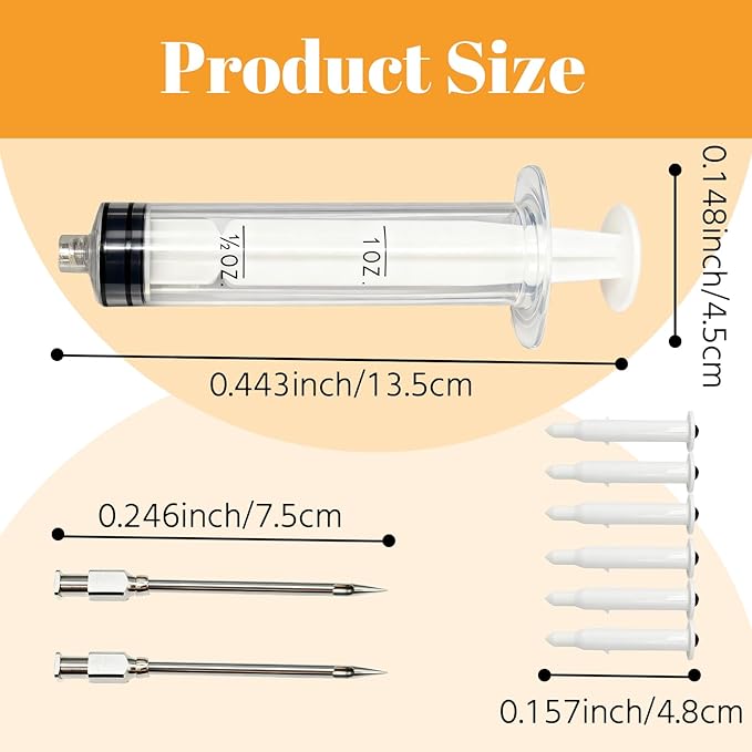 Pop Up Timer (6 pcs) & Meat Injector Syringe (2-OZ) Plastic Turkey Injector with 2 Marinade Needles for Injecting Marinade into Turkey, Meat, Brisket