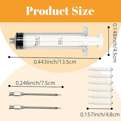 Pop Up Timer (6 pcs) & Meat Injector Syringe (2-OZ) Plastic Turkey Injector with 2 Marinade Needles for Injecting Marinade into Turkey, Meat, Brisket