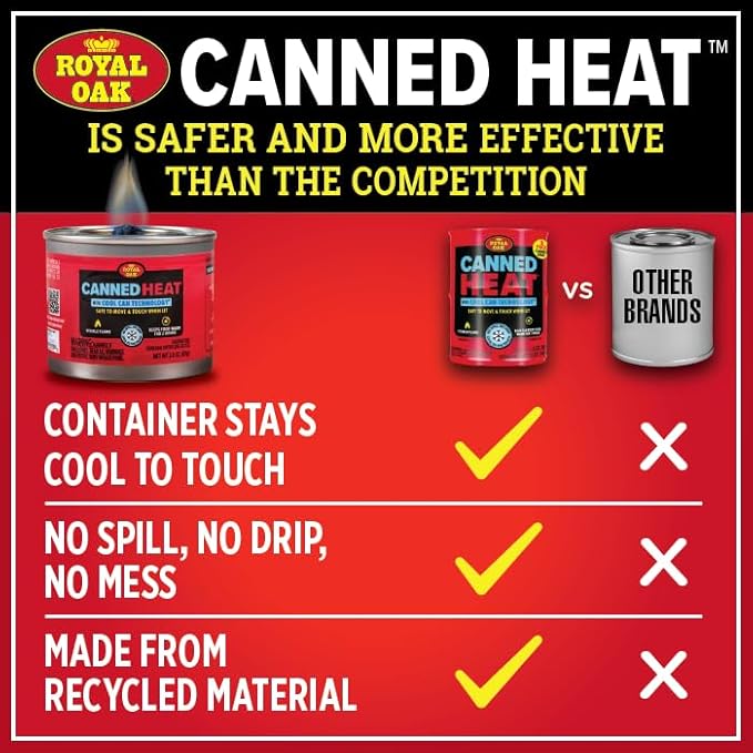 Royal Oak Canned Heat 24 Pack 6 Hour Chafing Fuel, Easy Open, Resealable, Non-Drip, for Food, Burners for Chafing Dishes, Buffet Burners, Parties, Weddings, BBQs