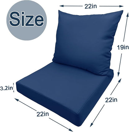 Bcareself Outdoor Deep Seat Cushion Set Waterproof & Fade Resistant Patio Furniture Cushions with Removable Cover Adjustable Straps Rain-Proof Seat Pad & Back Cushion for Chair Sofa Porch 22 x 22 Blue