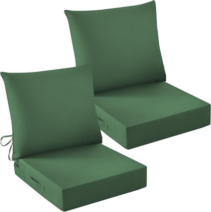 Outdoor Chair Cushions, 24 x 24 Inch Outdoor Cushion for Patio Furniture, Patio Chair Cushion, Waterproof & Fade Resistant Deep Patio Furniture Cushion Set with Handle and Ties, ForestGreen (Set of 2)