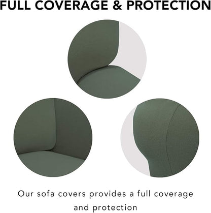 PureFit Stretch Couch Covers for Sofa Large Sofa Slipcovers Grayish Green | 1-Piece Sofa Cover Washable Soft Couch Protector, Couch Slipcover with Non Skid Foam and Elastic Bottom for Kids, Dogs
