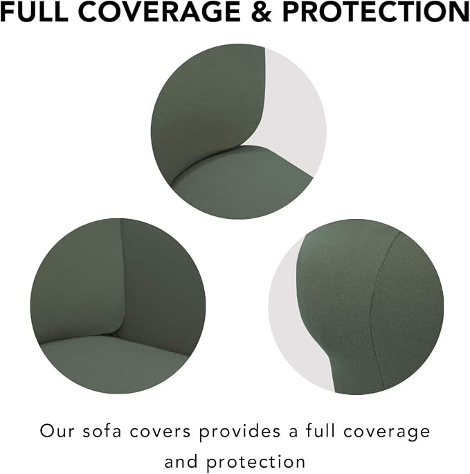 PureFit Stretch Oversized Couch Covers Sofa Slipcovers Grayish Green | 1-Piece Sofa Cover Washable Soft Couch Protector, Couch Slipcover with Non Skid Foam and Elastic Bottom for Kids, Dogs