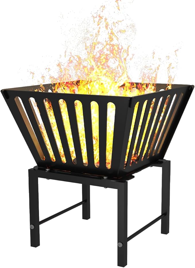 Mondazie Outdoor Fire Pit — 17 Inch Portable with Storage Bag for Camping, Patio Heating, Picnic and BBQ, Trapezoid Vertical Hollow, Black