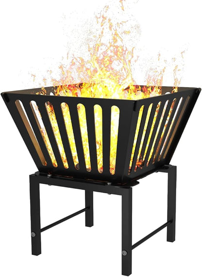 Mondazie Outdoor Fire Pit — 17 Inch Portable with Storage Bag for Camping, Patio Heating, Picnic and BBQ, Trapezoid Vertical Hollow, Black