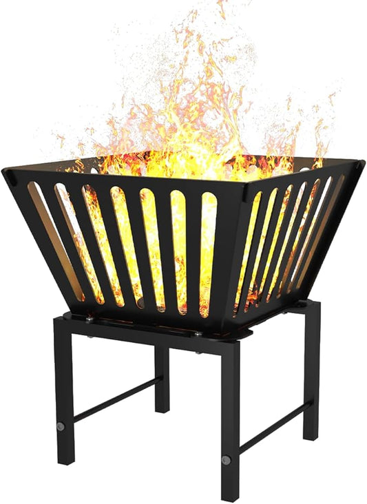 Mondazie Outdoor Fire Pit — 17 Inch Portable with Storage Bag for Camping, Patio Heating, Picnic and BBQ, Trapezoid Vertical Hollow, Black