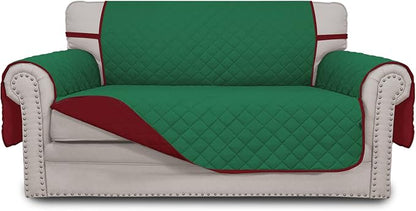 Easy-Going Reversible Couch Cover, 2 Cushion Sofa, Green/Christmas Red | Loveseat Slipcover For Dogs, Water Resistant Furniture Mat, Living Room, Non-Slip Sofa Cover, Pet Friendly