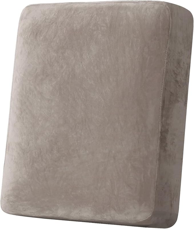 H.VERSAILTEX Velvet Stretch Couch Cushion Cover Plush Cushion Slipcover for Chair Cushion Furniture Protector Seat Cushion Sofa Cover (1 Piece Armchair Cushion Covers, Taupe)