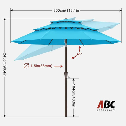 ABCCANOPY 10Ft 3 Tiers Market Umbrella, Outdoor Table Umbrella for Patio, Deck, Backyard (Turquoise)