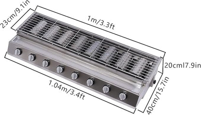 Commercial Barbecue Grill, 8 Burners BBQ LPG Tabletop Gas Grill w/Steel Shield Gas Grill Griddle Patio Garden Barbecue Grill with Adjustable Height for Party Backyard BBQ