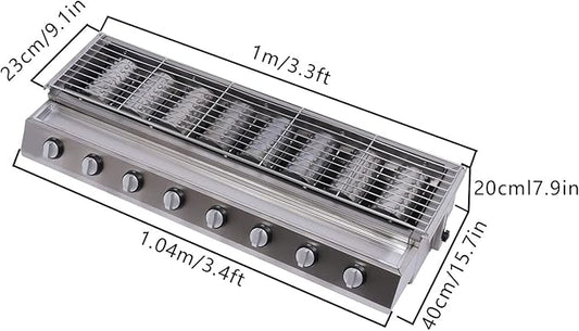 Commercial Barbecue Grill, 8 Burners BBQ LPG Tabletop Gas Grill w/Steel Shield Gas Grill Griddle Patio Garden Barbecue Grill with Adjustable Height for Party Backyard BBQ