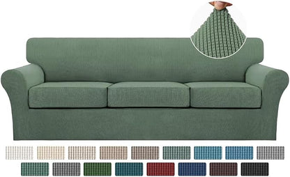 Turquoize 4 Piece Sofa Covers for 3 Cushion Couch Sofa Slipcover Soft Couch Cover for Dogs-Washable Sofa Furniture Covers with 3 Individual Large Cushion Covers, Feature Fabric (XL Sofa, Loden Frost)