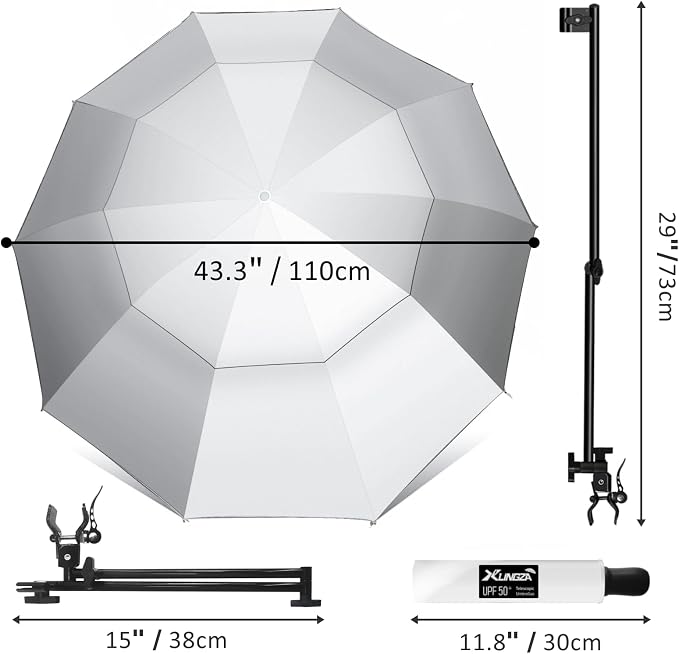 XLINGZA UPF 50+ Beach Umbrella with Adjustable Universal Clamp