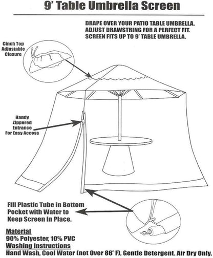 10ft Patio Mosquito Netting Patio Umbrella Cover Mosquito Netting Screen,Windproof Mosquito with Zipper Portable Foldable Umbrella Mosquito Net（10'10'7.6'） (Black)