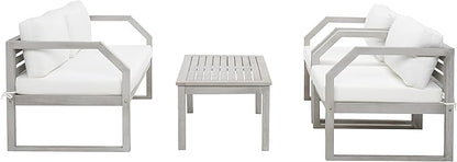SAFAVIEH Outdoor Collection DREN Grey/Beige Cushion 4-Piece Conversation Patio Set