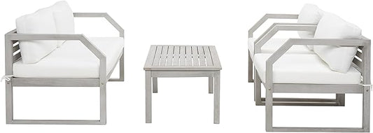 SAFAVIEH Outdoor Collection DREN Grey/Beige Cushion 4-Piece Conversation Patio Set