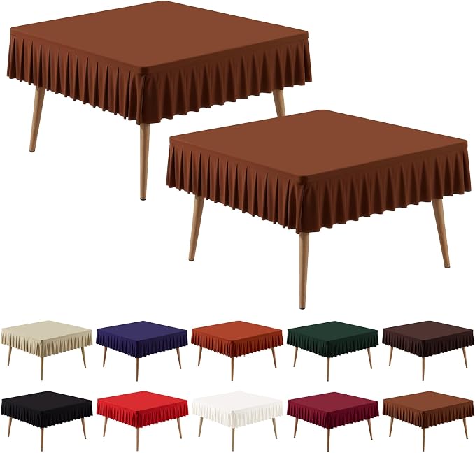 PARTISKY Brown Spandex Square Tablecloths 48x48 Inch, 2 Pack Wrinkle Free Fitted Card Table Cloth Stretch Square Table Cover for Kitchen Dinner, Holiday Party, Wedding Banquet, Display Trade Show