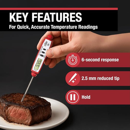 CDN ProAccurate® Instant Read Digital Pocket Thermometer with 2.75" Stainless Steel Tip for Accurate Temperature Measurement, Red (DT450X-R)