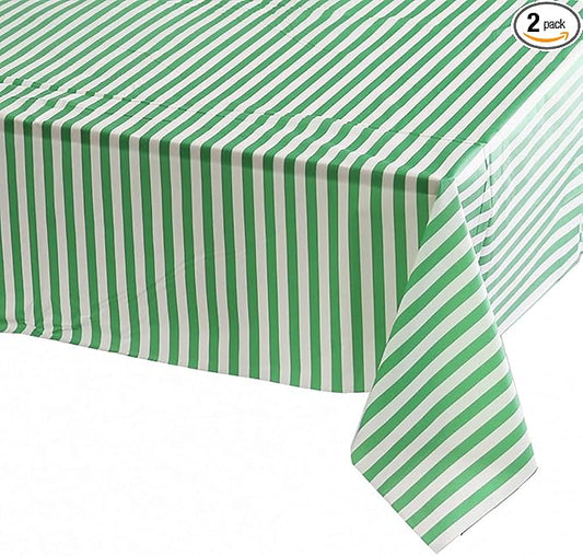 Vpang 2 Pcs Striped Plastic Print Tablecloths Disposable Table Cover Thickened Rectangle Tablecover, Kitchen Picnic Wedding Birthday Party Table Covers, 54"x108" (Green Stripe)