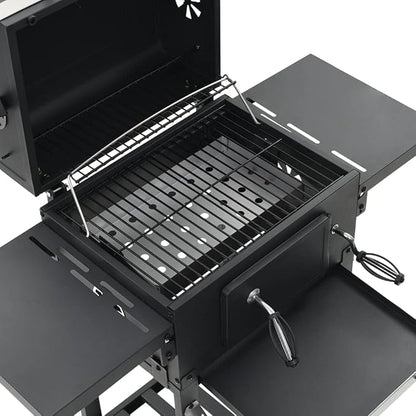 Charcoal-Fueled BBQ Grill,Charcoal BBQ Barbecue Grill Camping Stand for Outdoor Cooking Heavy Duty,for Tailgating Patio Backyard Camping and Anywhere,With 2 Wheels, with Bottom Shelf Black