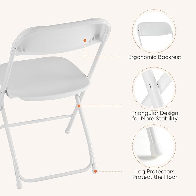 DUMOS Folding Chairs Sets of 8, 330lbs Plastic Stackable Portable Patio Dining Sets, Fold Up for Indoor Outdoor, Camping, Garden, Party, Meeting, White