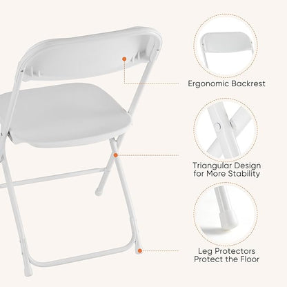 DUMOS Folding Chairs Sets of 4, 330lbs Plastic Stackable Portable Patio Dining Sets, Fold Up for Indoor Outdoor, Camping, Garden, Party, Meeting, White