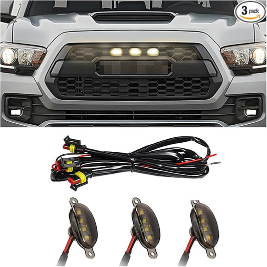 3PCS Car Grille Lights, Bright LED Vehicle Front Grille Trim DRL Lamps with Wiring Harness, Waterproof Auto Exterior Grid Bumper Running Light, Compatible with F150 F250 F350 (Black/White)