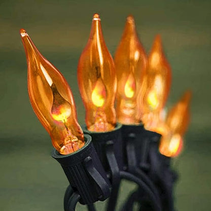 Halloween Flickering Flame String Lights Orange,10Ft C18 Flicker Flame String Lights C18 E12 Base Fireplace Lights Outdoor Indoor for Halloween Decorations Black Wire