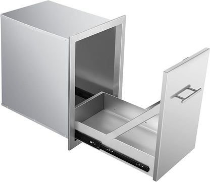 Pull Out Trash Can Drawer Outdoor Kitchen Trash Cabinet Stainless Steel Flush Mount for Outdoor Kitchens & BBQ Islands 14" W x 25.7" H x 19.4" D