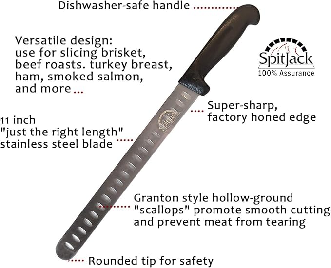 SPITJACK Smoked BBQ 6 Inch Curved Beef Brisket Trimming and Boning Knife and 11" Meat Slicing Knife Bundle. Stainless Steel.