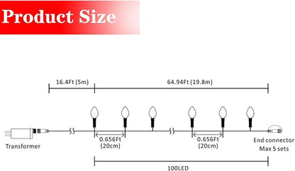 AWQ 100LED 81FT C9 Christmas String Lights Plug in Fairy Twinkle White | Christmas Lights Outdoor 8 Modes Timer Function Waterproof Extendable for Indoor Outdoor Wedding Party Christmas Decoration